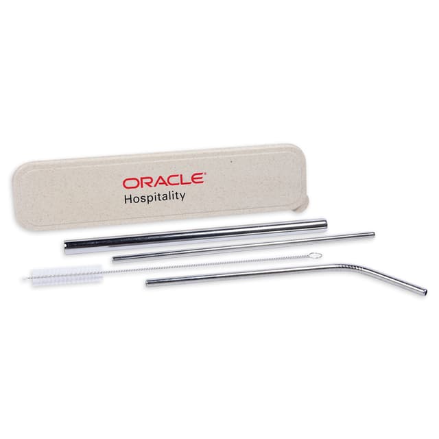 Reusable Stainless Steel Straw Set in Eco Wheat Case — View 1