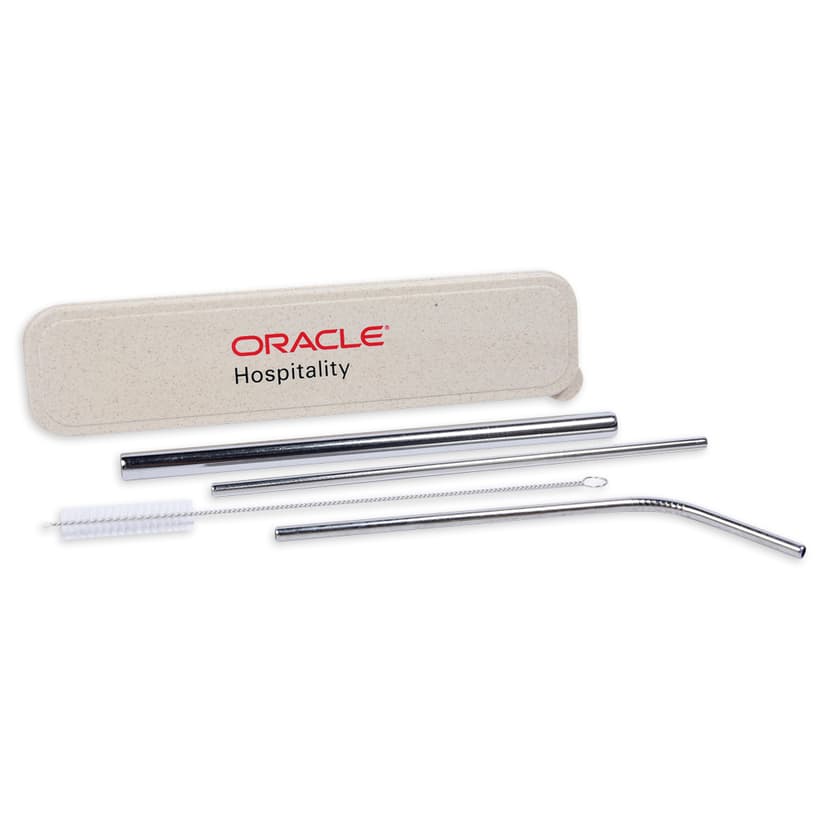Reusable Stainless Steel Straw Set in Eco Wheat Case — View 1
