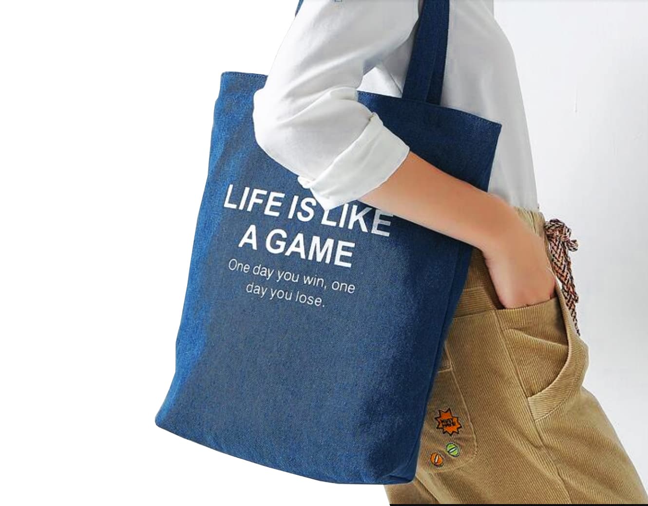 A4 Denim Tote Bag with On-Trend Frayed Texture — View 1