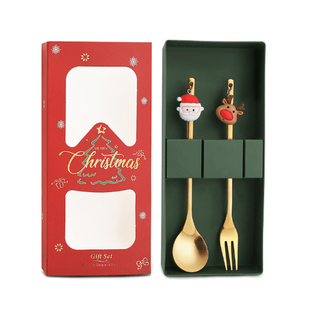 Festive Christmas Cutlery Fork and Spoon Gift Box Set — View 1