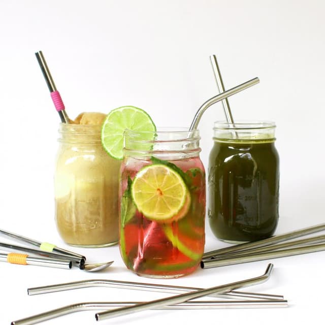 Reusable Stainless Steel Straw Set in Eco Wheat Case — View 2