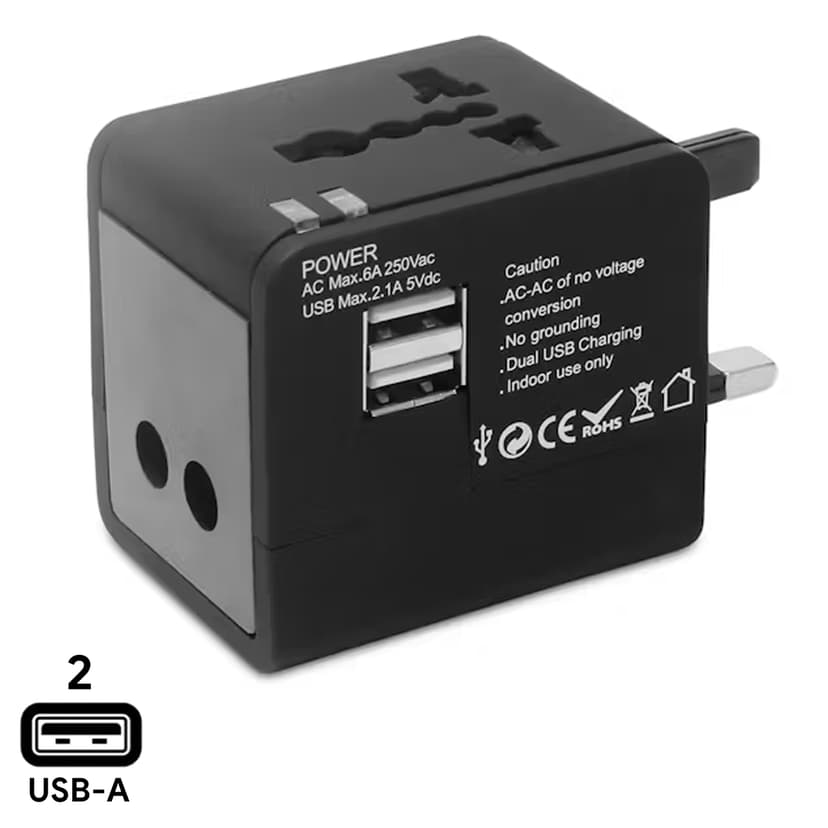 Compact Cube Travel Adaptor with Dual USB — Covers 150 Countries — View 1