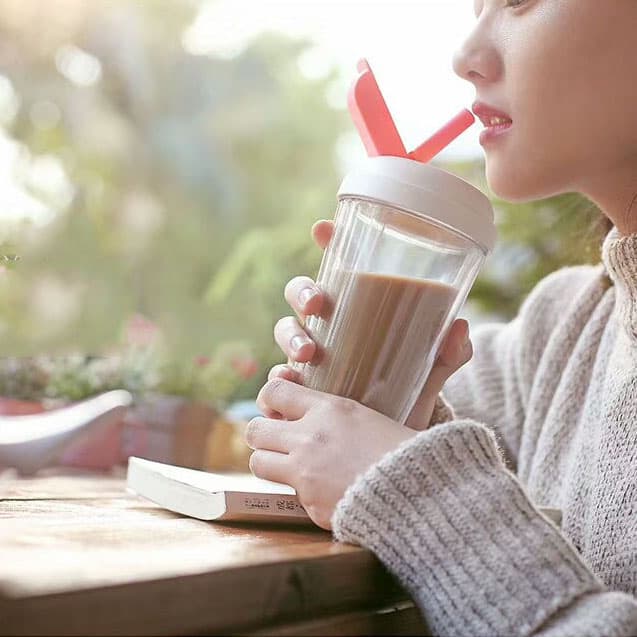 420ml Clear Double Wall Tumbler with Pop-Up Straw Lid — View 2