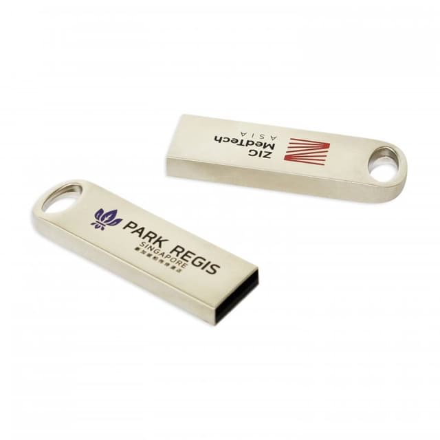 Metallic USB Flash Drive with Keyring Attachment for Branding — View 1