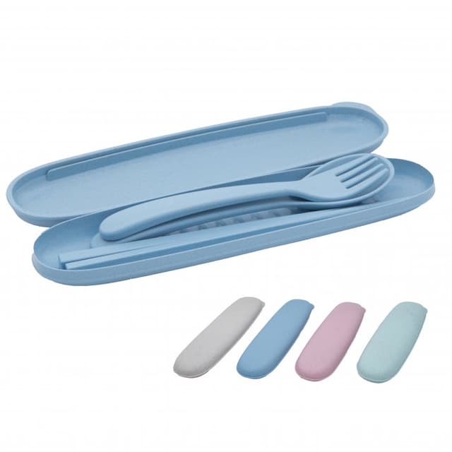 Reusable Wheat Straw Cutlery Set with Carry Case — View 1