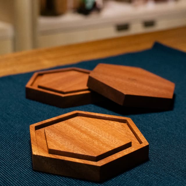 Roger and Sons Hexagonal Honeycomb Reclaimed Wood Coaster Set — View 3