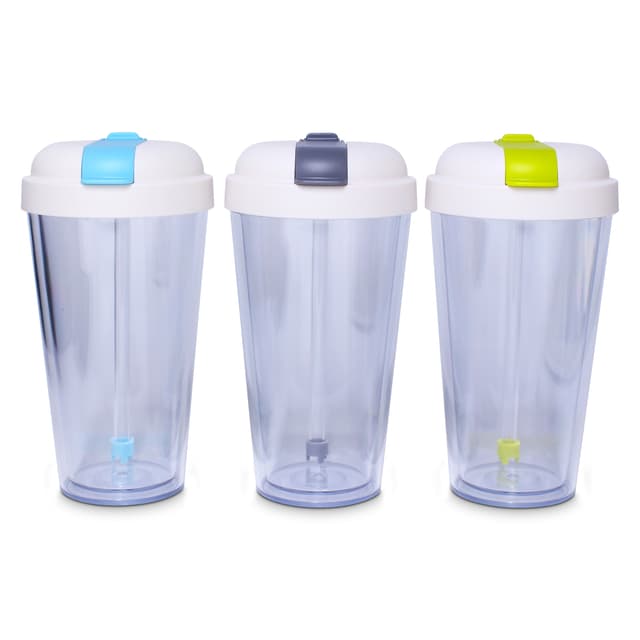 420ml Clear Double Wall Tumbler with Pop-Up Straw Lid — View 4