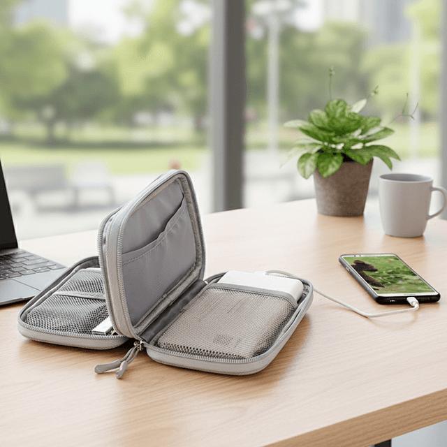 Compact Three-Layer Gadget Organiser with Wristband Strap — View 2