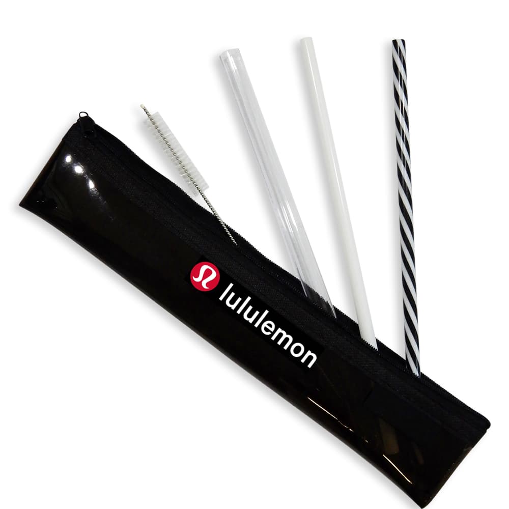Reusable Plastic Straw Set with Cleaning Brush and Pouch — View 1