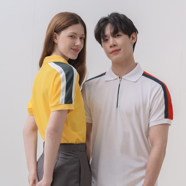 Cotton-Polyester Polo Shirt with Contrast Shoulder Panel Design — View 3