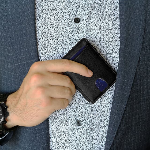 RFID Blocking Slim Leather Bifold Wallet with Pull-Strap Access — View 2