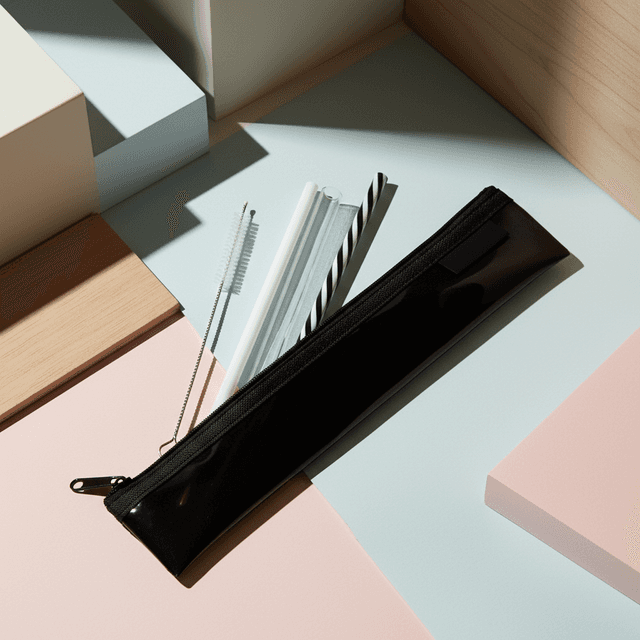 Reusable Plastic Straw Set with Cleaning Brush and Pouch — View 3