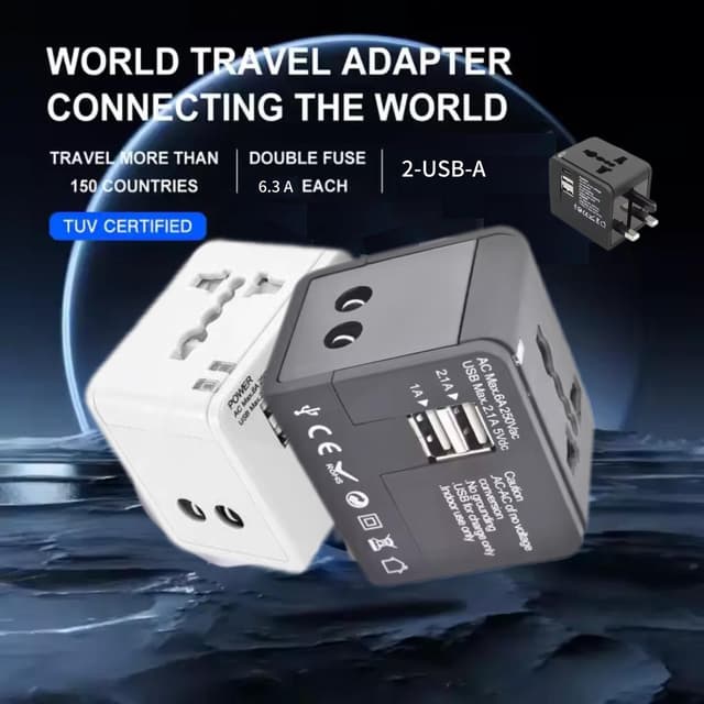 Compact Cube Travel Adaptor with Dual USB — Covers 150 Countries — View 5