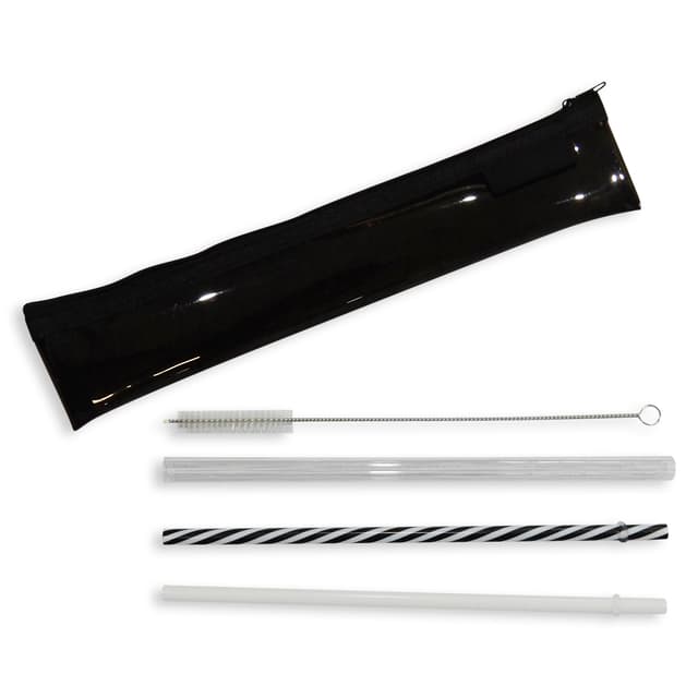 Reusable Plastic Straw Set with Cleaning Brush and Pouch — View 2